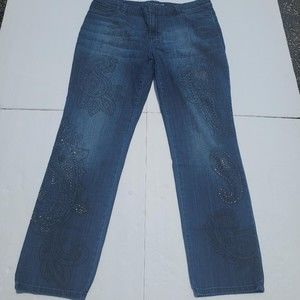 Chicos platinum Ultimate Fit Women's Jeweled Paisley Blue Jeans Size 2